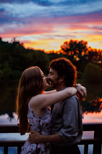 Intimate sunset engagement photo - Kansas City romantic photography