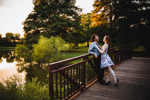 Engagement portrait on bridge - Shawnee Mission Park outdoor photography